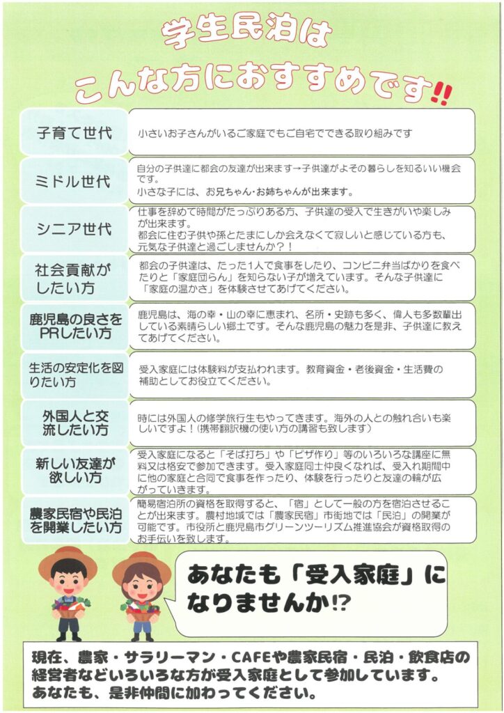 修学旅行生の受入家庭